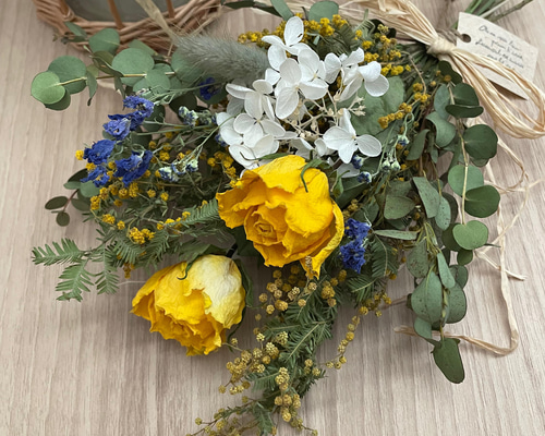 ♪送料込み♪ドライフラワー♪ミモザと薔薇のスワッグ♪ ドライ