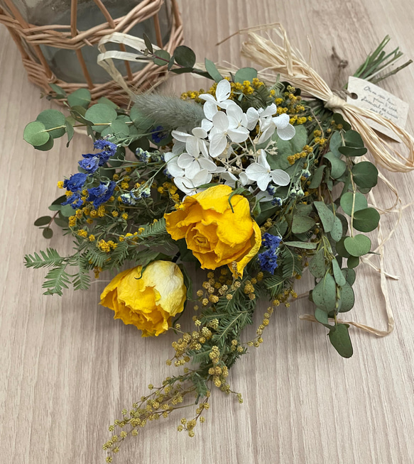 ♪送料込み♪ドライフラワー♪ミモザと薔薇のスワッグ♪ ドライ