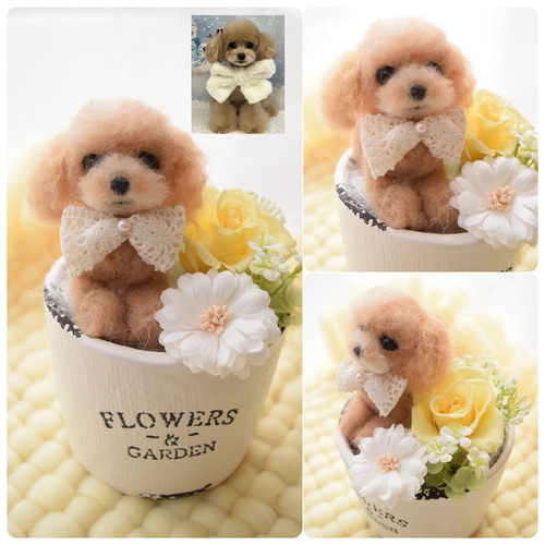 羊毛フェルトのペットフラワー 全犬種（ドール1個と花1輪