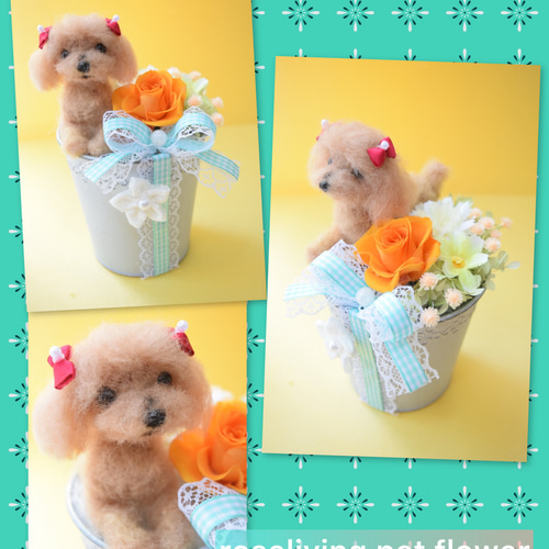 羊毛フェルト　オーダーフラワーバスケット　ワンちゃん 羊毛フェルト オーダーフラワーバスケット ワンちゃん