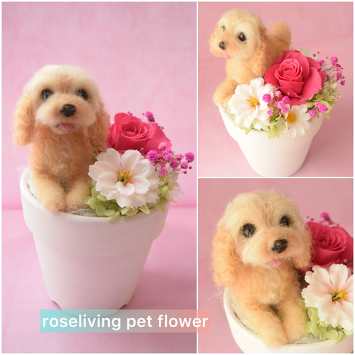 羊毛フェルトのペットフラワー 全犬種（ドール1個と花1輪
