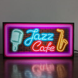 ジャズカフェ ジャズ喫茶 カフェ バー サックス ミニチュア ランプ 看板 置物 雑貨 ライトBOX 電飾看板 電光看板 2枚目の画像
