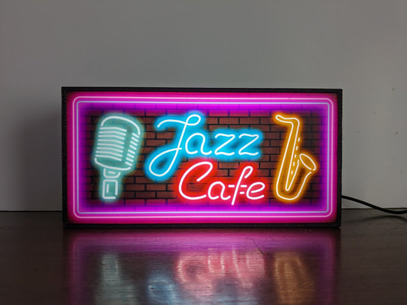 ジャズカフェ ジャズ喫茶 カフェ バー サックス ミニチュア ランプ 看板 置物 雑貨 ライトBOX 電飾看板 電光看板 2枚目の画像