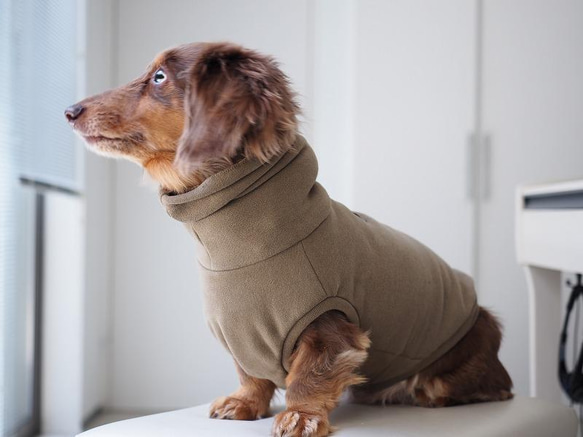 犬服 ニットのハイネックタンクトップ カーキー ペット服