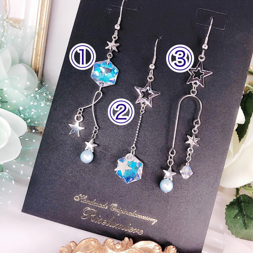 N.97 スクエア♡ カボション クリア ガラス アシンメトリー イヤリング N.97 スクエア♡ カボション クリア ガラス アシンメトリー イヤリング