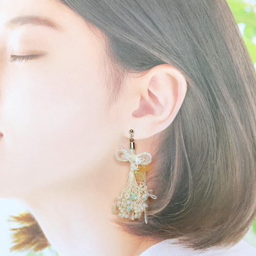 SOLD》ピアス かすみ草 カスミソウ 花束 ブーケ タティングレース