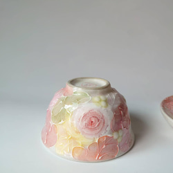 工房ゆずりは　茶菓セット　デフォルメされたピンクの薔薇が綺麗なうつわ　釉彩ローズ　45620 10枚目の画像