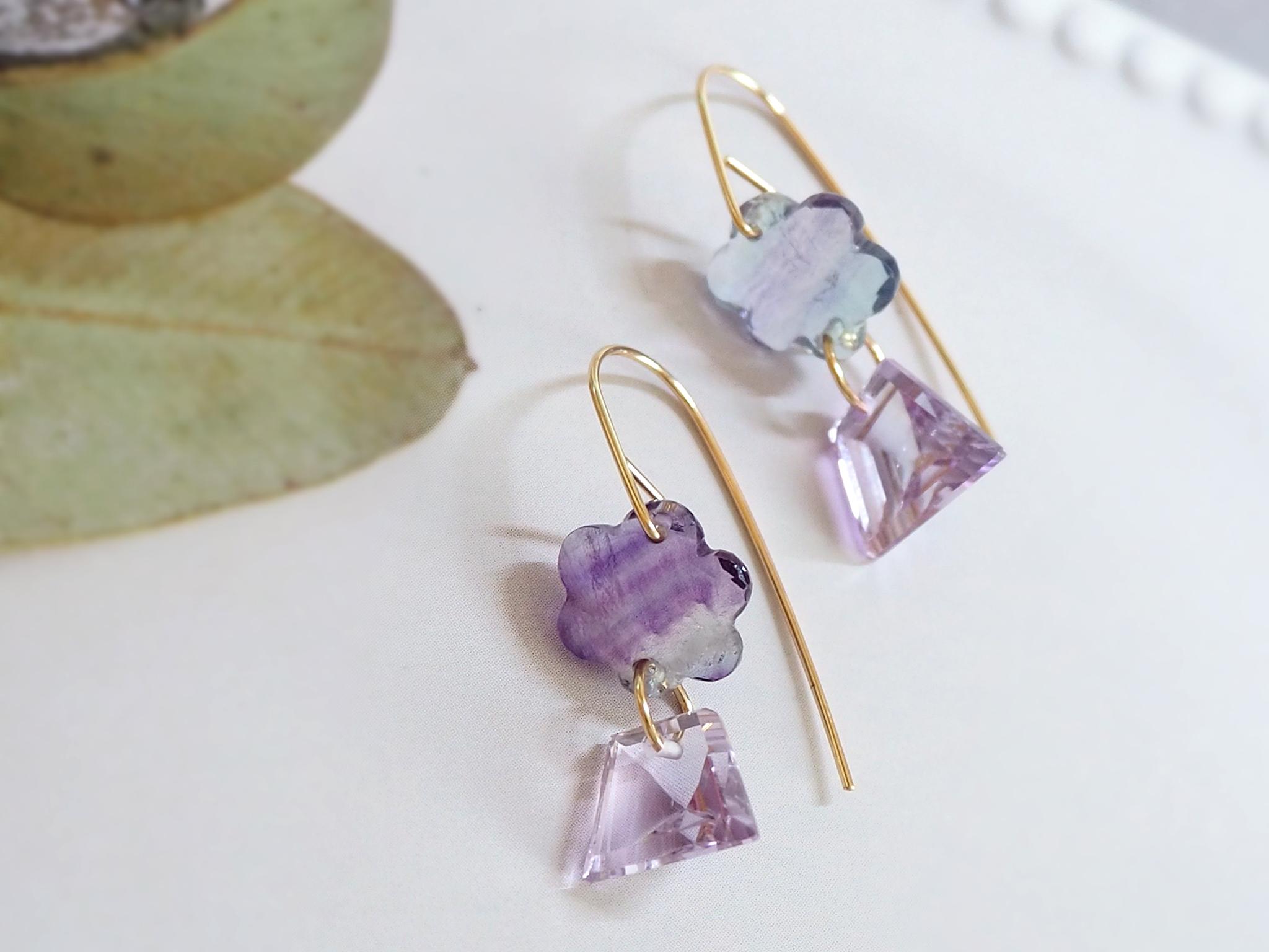【Creema限定*14ｋｇｆ】フローライト×アメジスト・ピアス