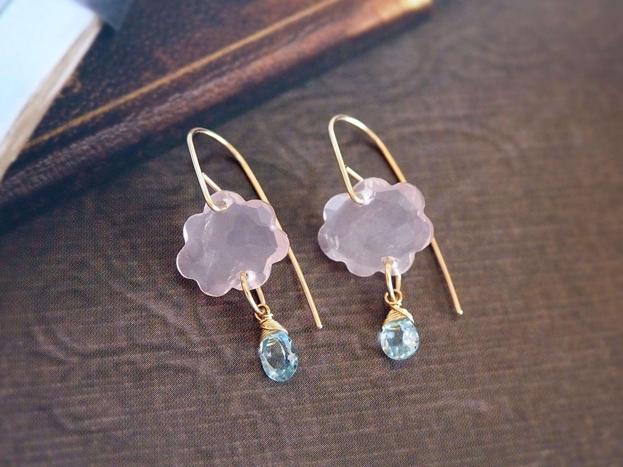 【Creema限定*14ｋｇｆ】ローズクォーツ×アクアマリン・ピアス