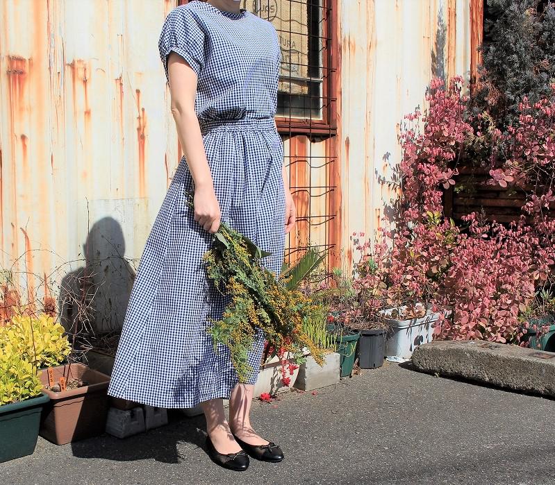 ギンガムセットアップ  8枚接ぎギャザーフレアー