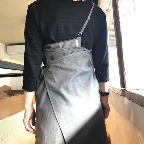 ハンドメイド　ワンショルダー　エプロン　ワンピース　麻綿 ハンドメイドワンショルダーエプロンワンピース麻綿
