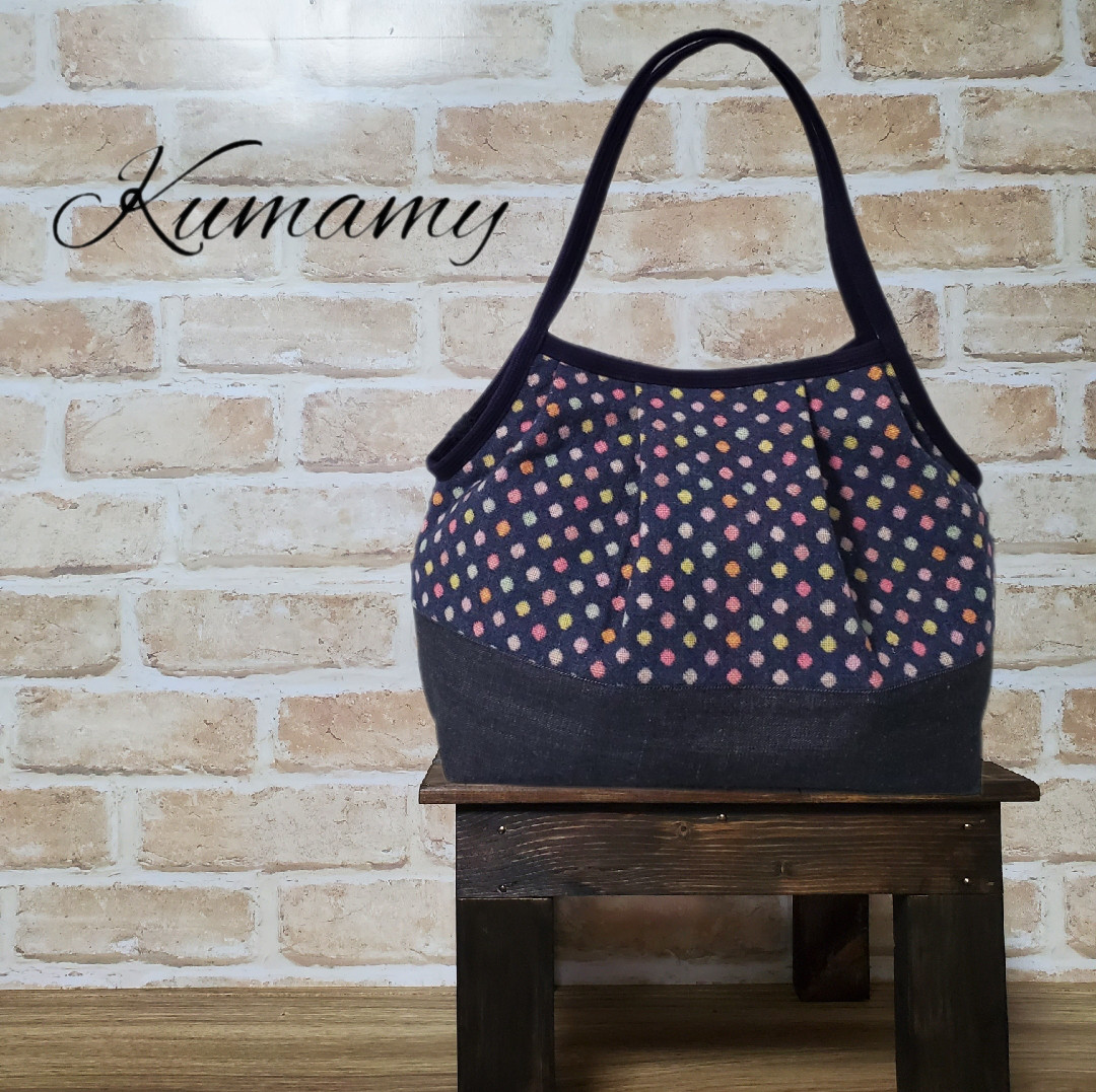 【秋冬】尾州ウール ミニドット　グラニーバッグL (カラフル/インディゴデニム)
