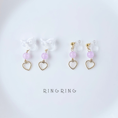 子供用イヤリング】ピンクの天然石とハートが揺れる♡大人気分のキッズ