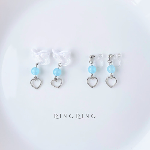 子供用イヤリング】ピンクの天然石とハートが揺れる♡大人気分のキッズ