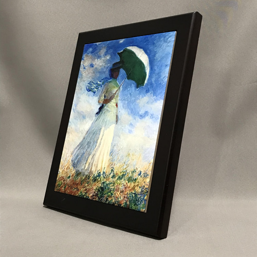 モネ 日傘の女（右向き）フォトタイル木製フレーム付き 絵画
