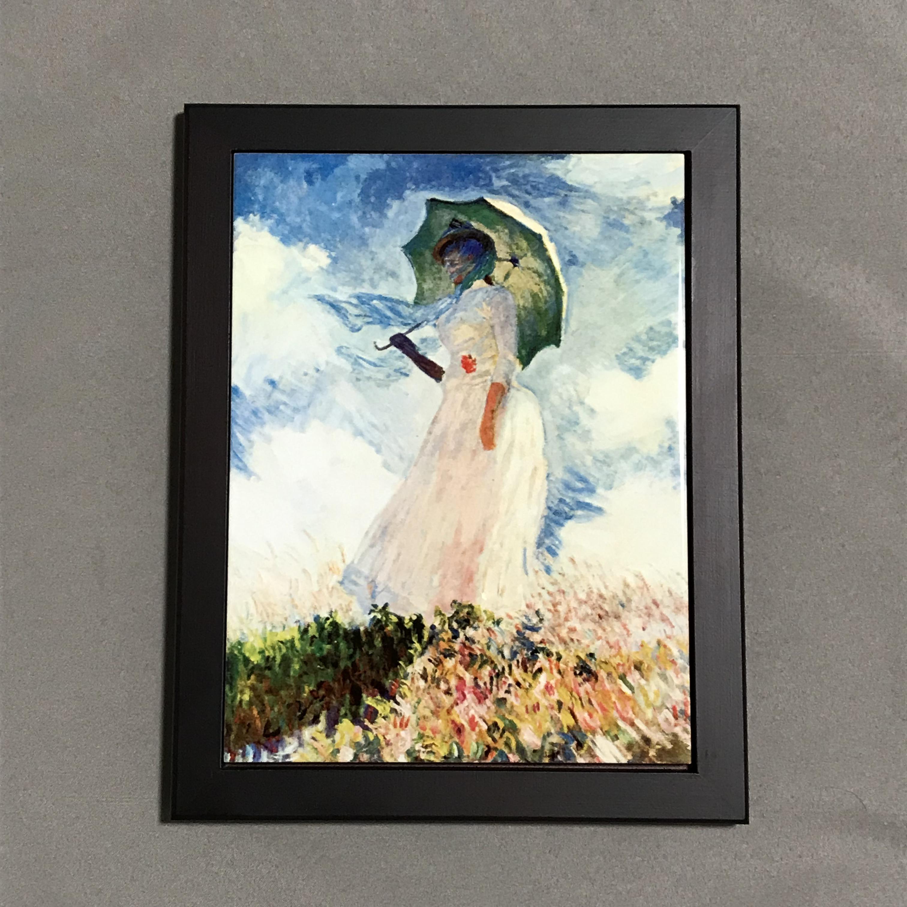 モネ 日傘の女（左向き）フォトタイル木製フレーム付き 絵画