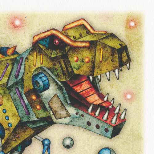 絵画　アート　インテリア　ロボット　怪獣　恐竜　機械　原画　青　白　らくがき　絵 87dec79d02f2e56fb8400fb3ac2c35