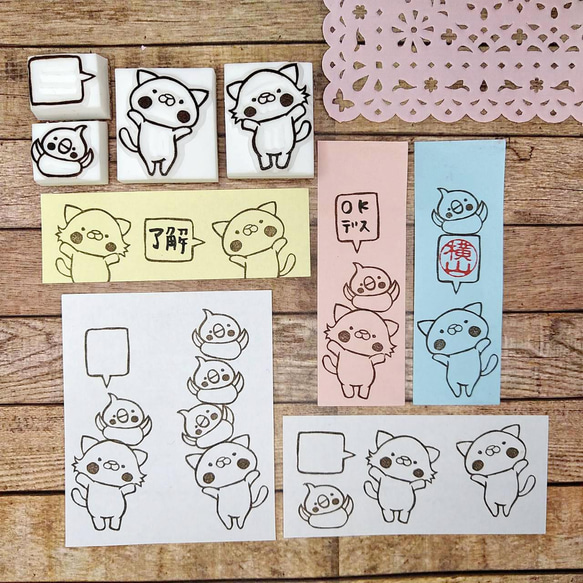 消しゴムはんこ♪みんなでわーい♪ねこともふねこととりと