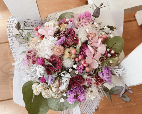 薔薇 ドライフラワー プリザーブド スワッグ ブーケ 花束 ギフトピンク