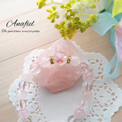 【桜】リボンのローズクォーツ、水晶、かわいい【和風】送料無料、天然石ブレスレット、アナフィエル 2枚目の画像