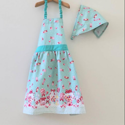 子供用エプロン☆三角巾セット☆ドレスみたいな☆うさぎとキャンディー 1枚目の画像