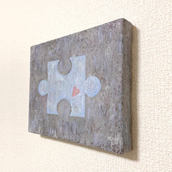 原画 油絵 ラブ&ピース パズルのアート 抽象画  F0号 ブラウン×ブルー モダンアート 3枚目の画像