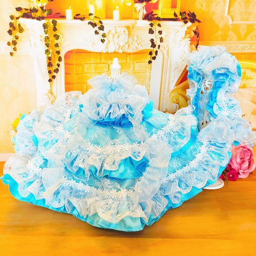 リカちゃんサイズ　お姫様ドレス　アイスブルー　22㎝ドール服　氷雪姫　手作り リカちゃん サイズ ブルー レース フリル プリンセス ドレス ブルー