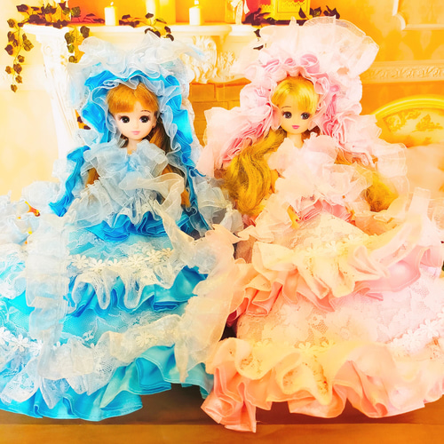 リカちゃん サイズ ブルー レース フリル プリンセス ドレス