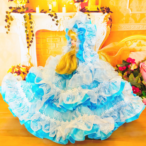 リカちゃん サイズ ブルー レース フリル プリンセス ドレス