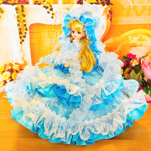 リカちゃん サイズ ブルー レース フリル プリンセス ドレス