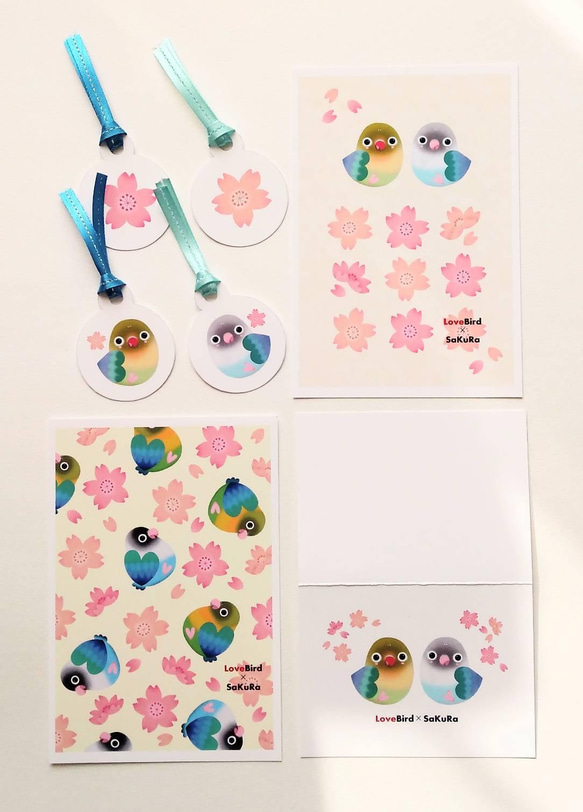 ポストカード　3種類セット　～桜ボタンインコ　byあとりえみれてchinatsu～ 2枚目の画像