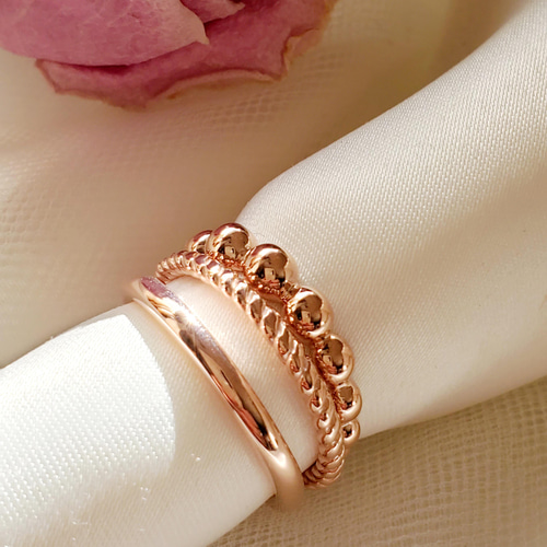 重ね付け、お洒落2点セット つぶつぶ ねじねじ,ボールピンクゴールド