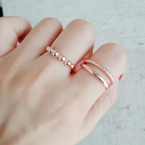 重ね付け、お洒落2点セット つぶつぶ ねじねじ,ボールピンクゴールド