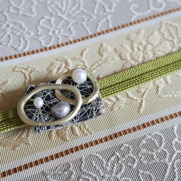 海の夜（黒にシルバーネット）　帯留 1枚目の画像