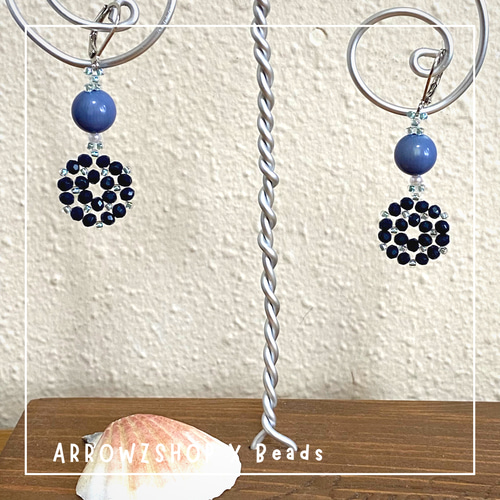 F01】ビーズピアス くすみブルーとネイビー はずれにくいピアス  