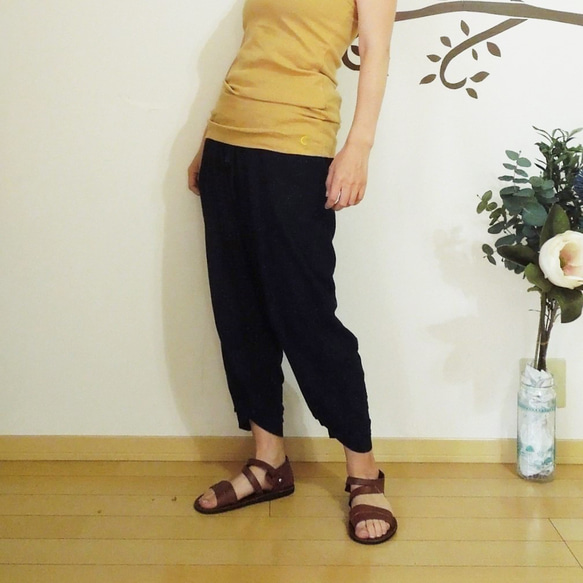 【SALE】asana チューリップ裾のヘンプ100％イージーパンツ●草木染めダーク3色 10枚目の画像