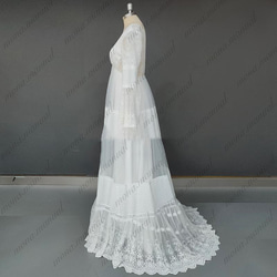Vネック レトロ クラシカル ウェディングドレス ヴィンテージ袖付きドレス 376 3枚目の画像