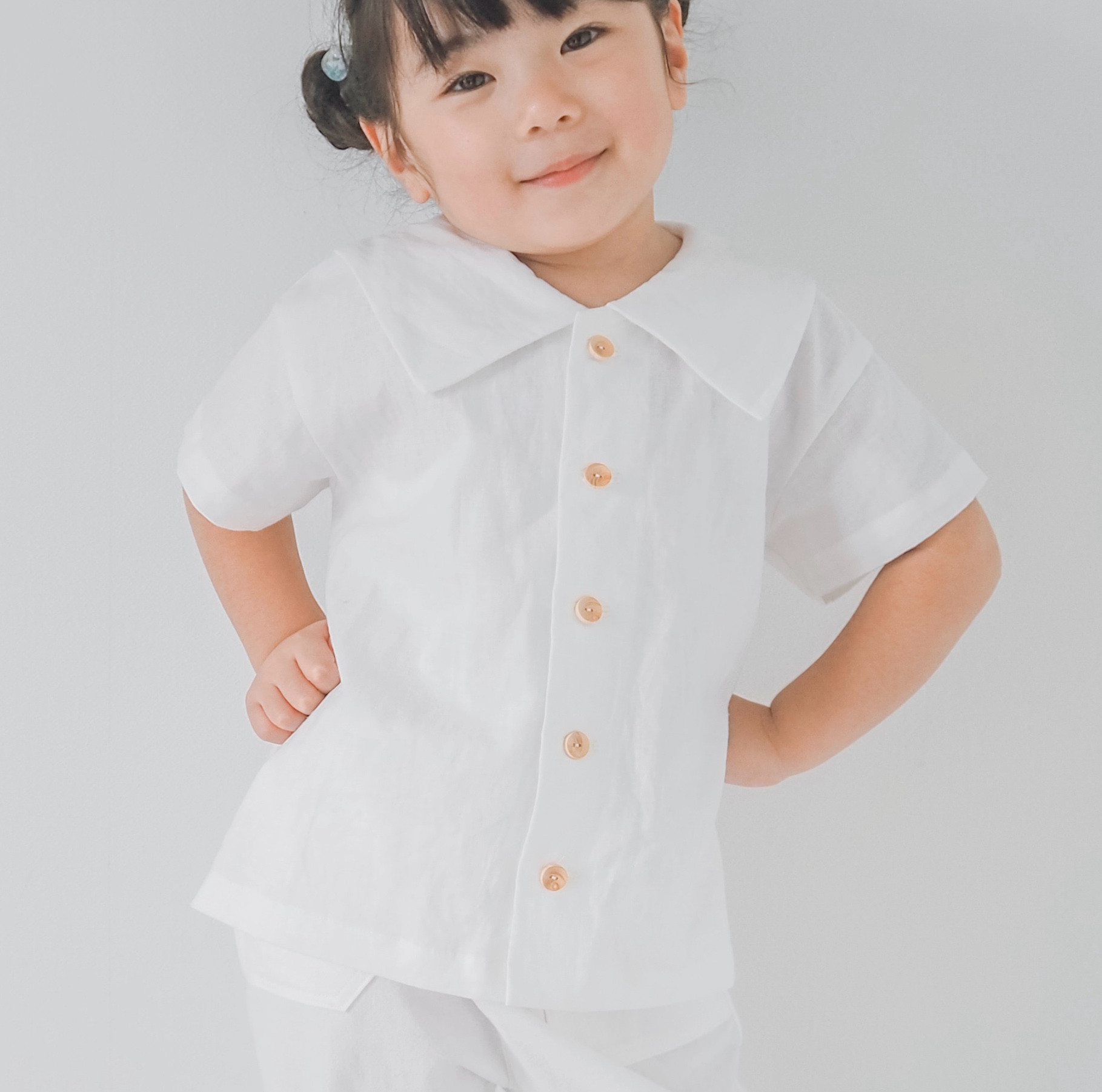 セーラー襟の半袖シャツ(オフホワイト)｜80サイズ 90サイズ 100サイズ ベビー 男の子 女の子