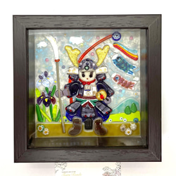 ベネチアンガラス、ミルフィオリ　兜若武者と鯉のぼり額飾り（glass doll）五月人形　端午の節句　こどもの日 1枚目の画像
