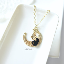 黒猫  桜 月  バッグチャーム / キーチェーン ネコ ねこ ペット バッグチャーム ゴールド キーホルダー 1枚目の画像