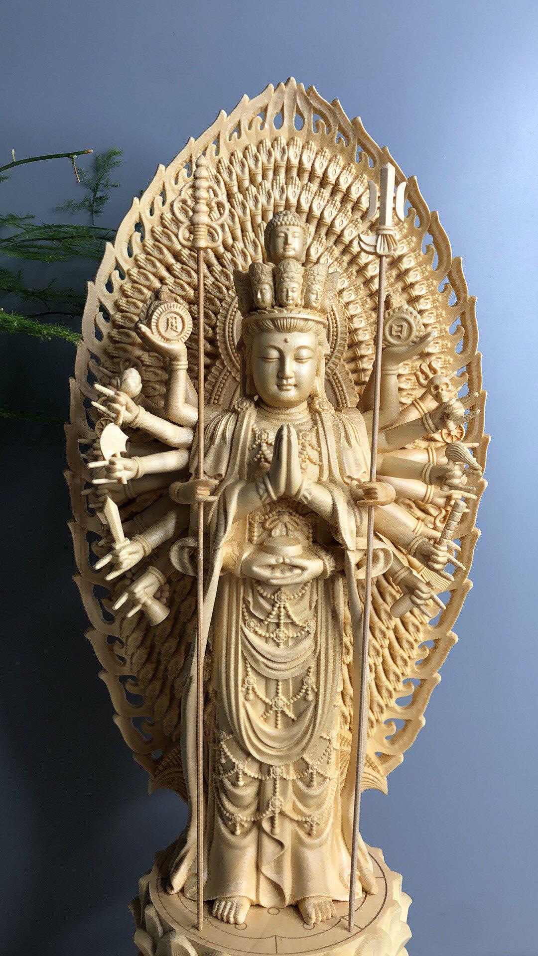 千手観音菩薩 総檜材 仏教工芸品 木彫仏教 精密彫刻 極上品 仏師で