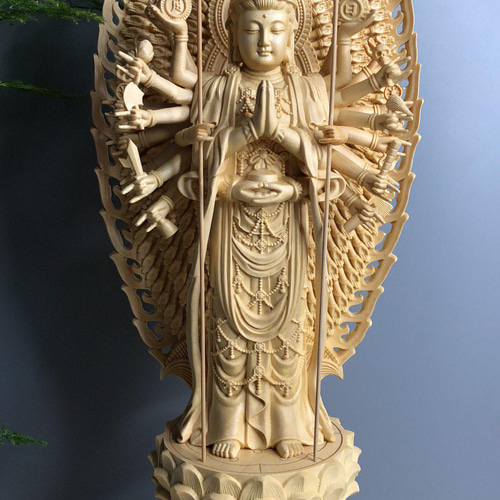 千手観音菩薩 総檜材 仏教工芸品 木彫仏教 精密彫刻 極上品 仏師で