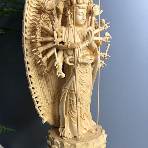 千手観音菩薩 総檜材 仏教工芸品 木彫仏教 精密彫刻 極上品 仏師で