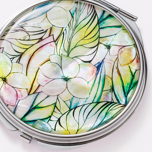 天然貝 コンパクトミラー（ 虹の歌 ）シェル ・ 螺鈿アート