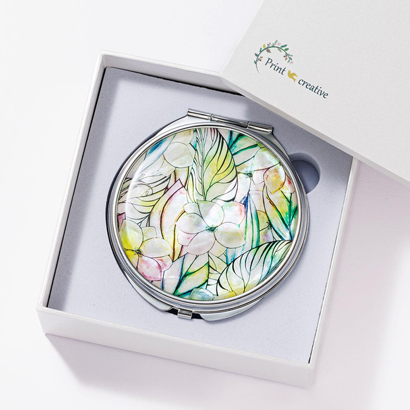 天然貝 コンパクトミラー（虹の歌）シェル・螺鈿アート｜プレゼント・ギフトにおすすめ 1枚目の画像