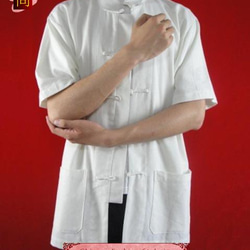 テーラード職人仕上げ 手作りチャイナ カラー付きプレミアムリネン生地太極拳用　白シャツ#104 4枚目の画像