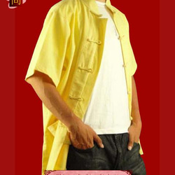 テーラード職人仕上げ 手作りチャイナ カラー付きリネン生地太極拳用　ゴールドシャツ#118 5枚目の画像