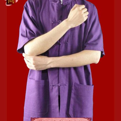 テーラード職人仕上げ 手作りチャイナ カラー付きリネン生地太極拳用　パープルシャツ#116 3枚目の画像