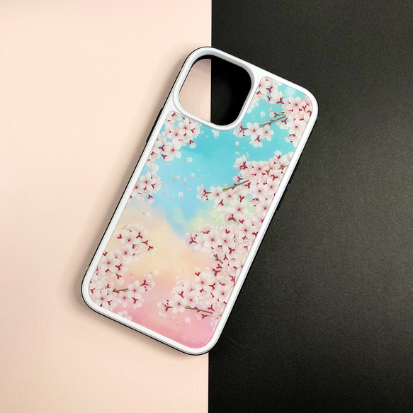 iPhone Android 桜と青空の選べるスマホケース 強化ガラス・バンパー・カード収納・ストラップ他 4枚目の画像