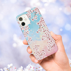 iPhone Android 桜と青空の選べるスマホケース 強化ガラス・バンパー・カード収納・ストラップ他 1枚目の画像
